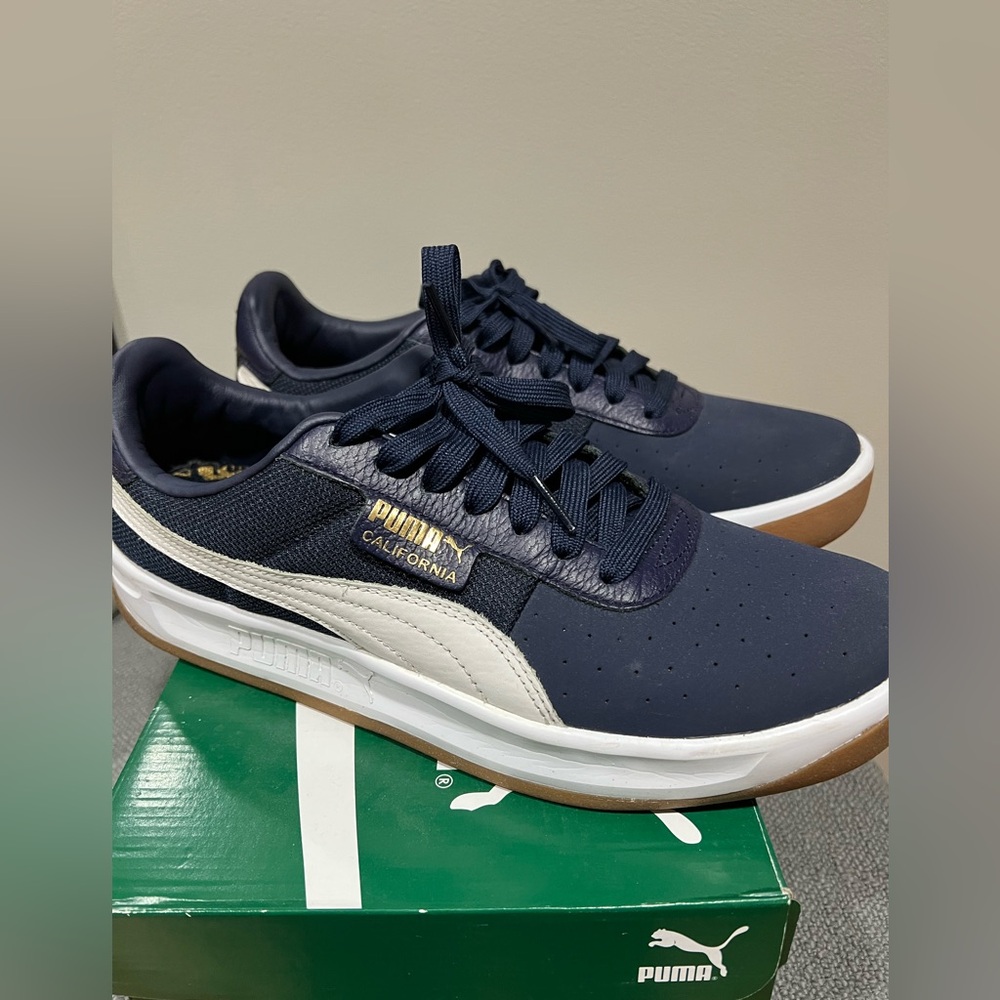 PUMA California Navy and White Sneakers